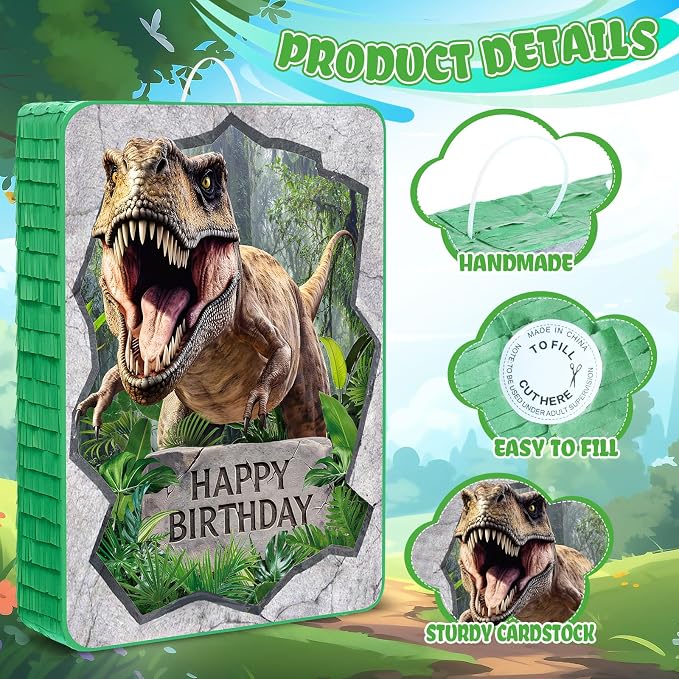 Dinosaur Piñata Set Dino Themed Piñata with Stick and Blindfold Girls Dinosaur Birthday Party for Animal Theme Party Decoration Baby Shower Game Supplies(Large Dino)