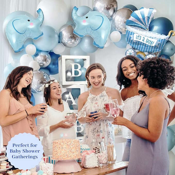 Vidal Crafts 139 PCs Elephant Baby Shower Decorations Boy, Themed Baby Boy Shower Decorations, Complete Party Kit with Elephant Backdrop, Balloon Garland, BABY Boxes & Mom to Be Sash