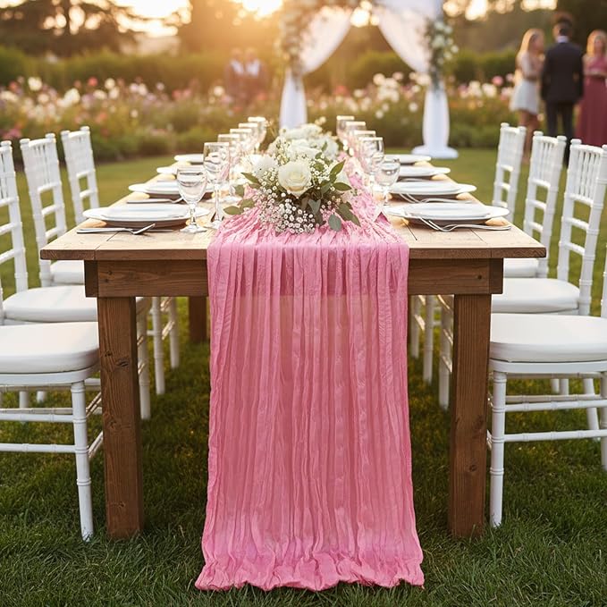 12 Pack Rose Pink Cheesecloth Table Runner 120 Inch 10FT Cheese Cloth Runners for Baby Shower, Valentine's Day, Wedding Decoration, Birthday Party