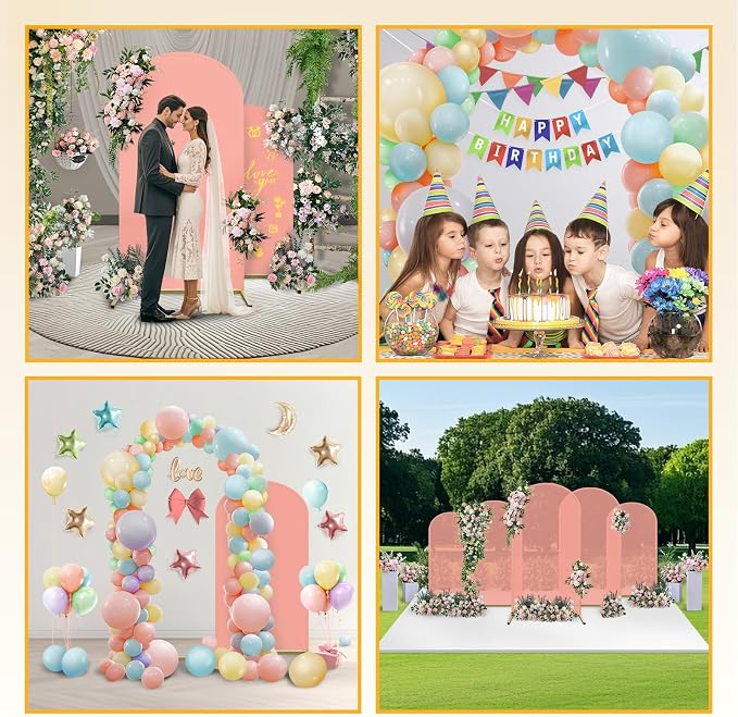 Wedding Arch Backdrop Stand 4ft Photo Arch Backdrop, Metal Arch Stand & Arch Stand Cover Set with 100 Party Multi-Colored Balloons for Birthday Party Wedding Ceremony Bridal Baby Shower Event Decor
