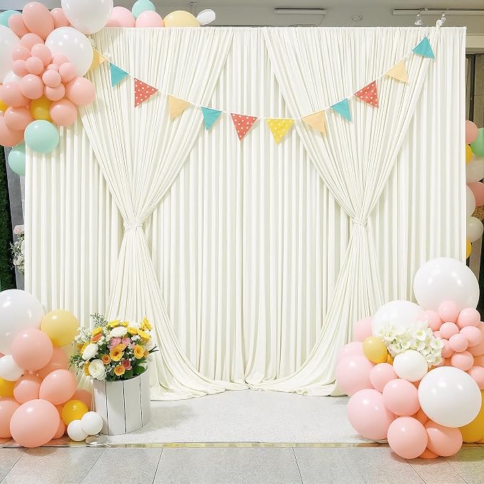6 Panels Ivory Backdrop Curtains for Wedding Party Wrinkle Free Backdrops Curtain Drapes Fabric Decorations Photo Back Drop Cloth for Baby Shower Photography Stage Reception 30ft(W) x 12ft(H)