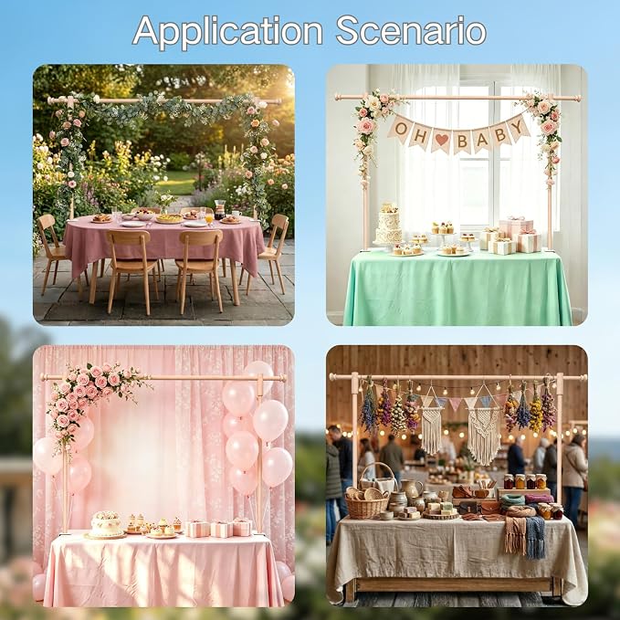 Beyeutao Over The Table Rod Stand with Clamps Adjustable 16"-87" Length 16"-45" Height Over Table Display Bar Wooden Table Balloon Arch for Wedding Birthday Party Christmas Decoration