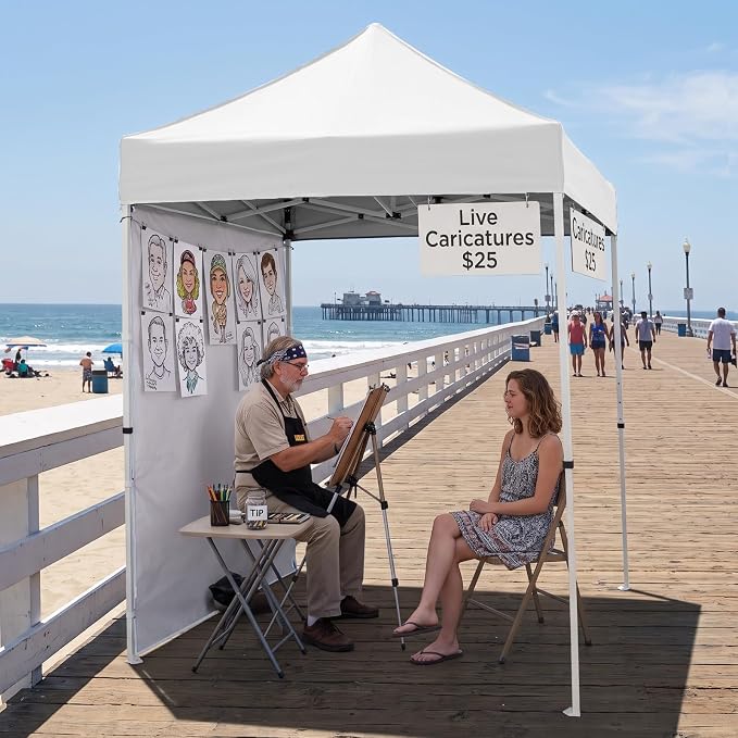 EAGLE PEAK Pop up Canopy 5x5, Outdoor Portable Canopy Tent with One Removable Sunwall, Carry Bag Included, White