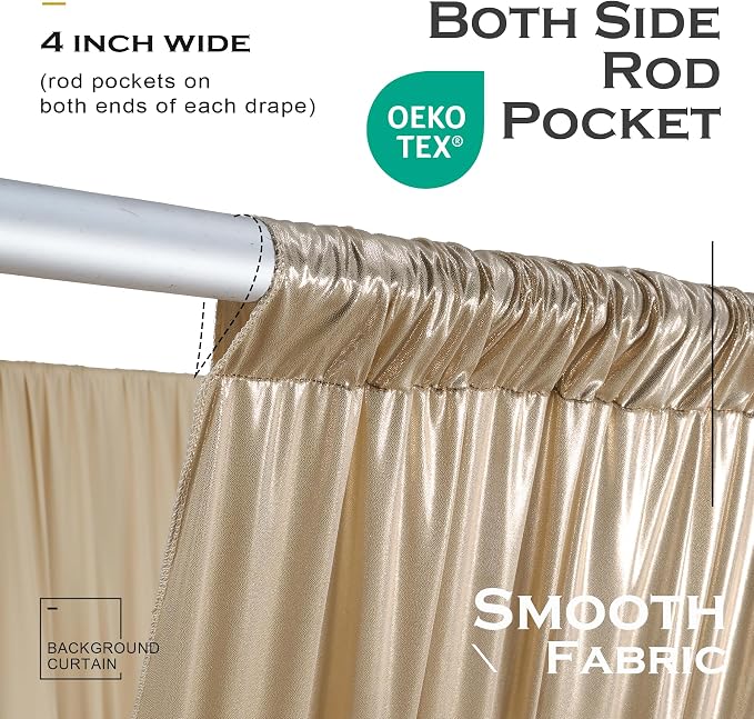 10ftx40ft Champagne Gold Ceiling Curtain for Wedding Parties – 2 Panels Wrinkle-Free 40 FT Long Tent Draping Curtains for Wedding, Birthday & Theme Parties, 40ft Height with Rod Pocket