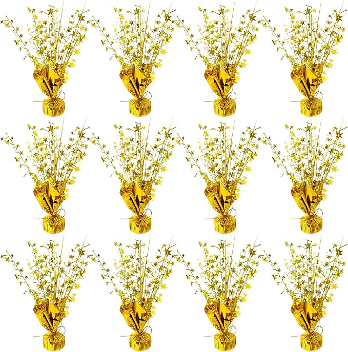 12 Pcs Metallic Foil Spray Centerpiece Party Star Table Decoration Brust Glitter Table Topper Decor for Birthday Graduation Holiday Christmas Dining Celebration New Year Party Supplies, Gold