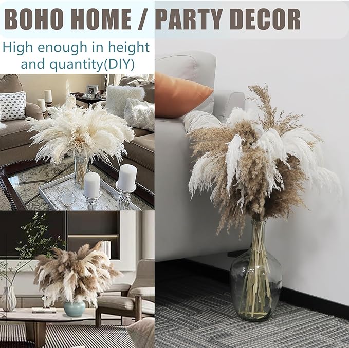 30 Stems 28 inch Boho Decor Tall - Dried Pampas Grass, Brown & White Pampas Grass Fluffy Large, Dry Flowers, Tall Pampas Bulk for Room Decor, Home Decor Floor,Wedding Decor
