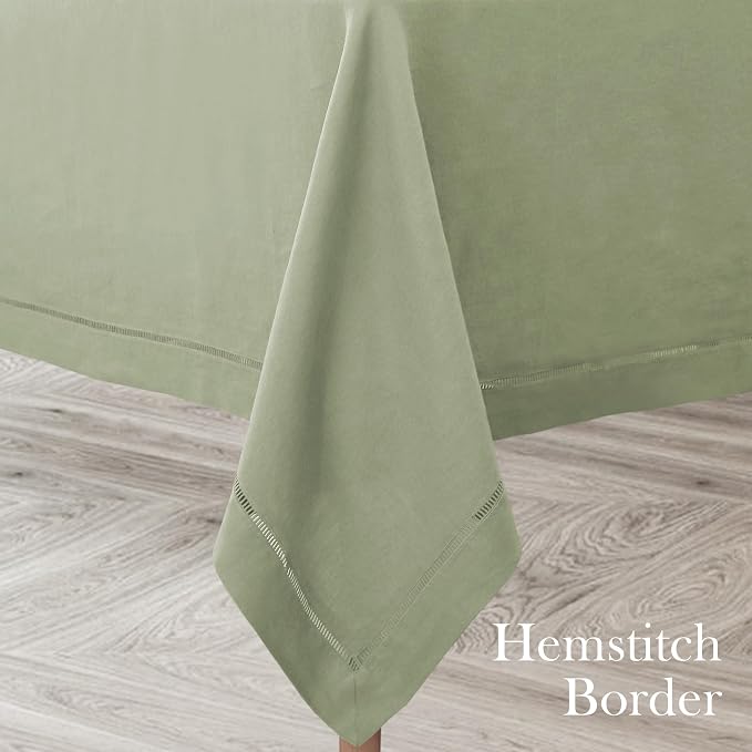 Linen World Hemstitch Linen Tablecloth,French Linen Sage Tablecloth 120" x 60" Inch,Washable Rectangular Table Cloth for Dining,Outdoor,Weddings and Restaurants,Decorative Thanksgiving Christmas