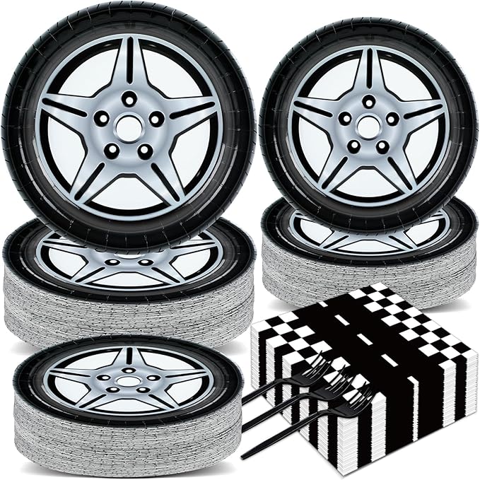 50 Guests Race Car Party Plates and Napkins Party Supplies Racing Car Party Decorations Disposable Tableware Set Racing Sports Themed Dinnerware Favor for Race Car Birthday Baby Shower, 200PCS