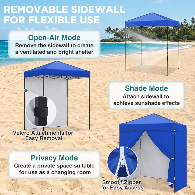 EAGLE PEAK 6x4 Instant Pop Up Canopy Tent with 4 Side Wall Panels, Straight Leg Sun Shelter, Portable Canopy with Carry Bag for Camping, Beach & Sports, Blue