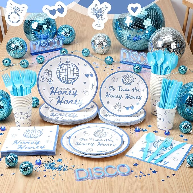 168 Pcs She Found Her Honey Honey Bridal Shower Party Supplies Mamma Mia Bachelorette Party Decoration Last Disco Bachelorette Tableware Set Dancing Queen Disposable Paper Plates Cup for 24