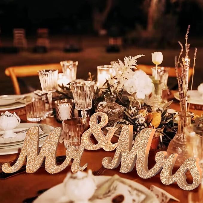 VIOPVERY Mr & Mrs Sign & Just Married Banner, Large Wooden Letters for Sweetheart Table, Photo Props Wedding Decorations for Anniversary, Rose Gold