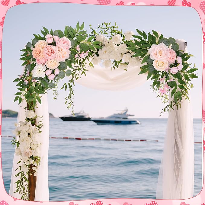 2 Pcs Wedding Arch Decorations - Reusable Artificial Hanging Flowers Floral Swag Greenery Garland for Wedding Welcome Sign Backdrop Bridal Ceremony Reception Backdrop Decoration(Light Pink