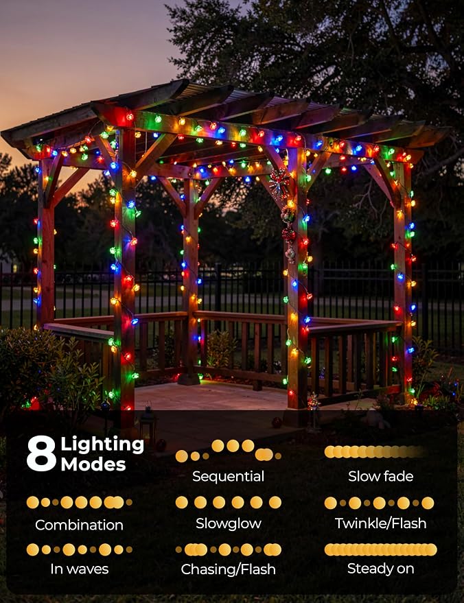 Brightown 2 Pack Solar String Lights Outdoor Waterproof, Total 46FT 100 LED Multicolor Flower Fairy Lights for Christmas Yard Garden Tree Patio Lawn Holiday Outdoor Decor