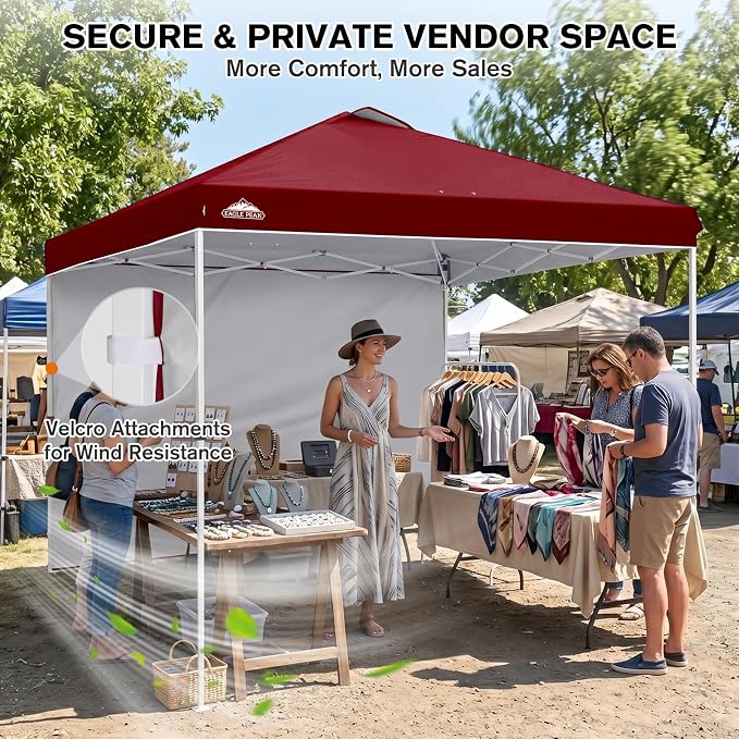 EAGLE PEAK Commercial Canopy 10x10 Pop Up Canopy Tent with 1 Sidewall, Easy Setup Heavy Duty Instant Event Shelter for Vendors & Markets, Outdoor Sun Shade, Burgundy