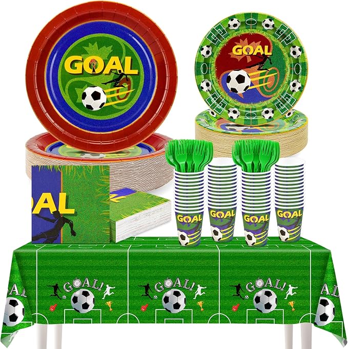 251PCS Soccer Party Decorations Serve 50 World Cup 2026 Soccer Ball Birthday Plates and Napkins Cups Tablecloth Party Supplies Disposable Party Favors Football Sports Theme Tableware Set
