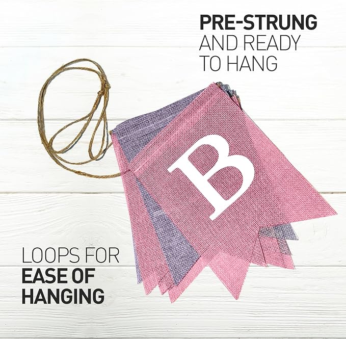 Pre-Strung Pink and Purple Happy Birthday Banner, No DIY Burlap Banner, Colorful Party Decorations for Girls, Reusable Fabric, Ready to Hang Birthday Decor