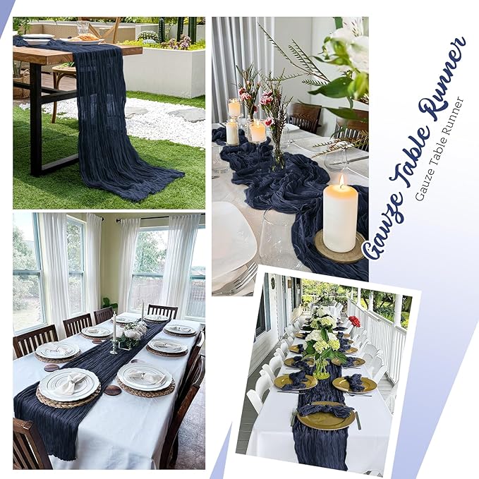 8 Pack Navy Blue Cheesecloth Table Runners 20x120 Inch Gauze Table Runner Cheese Cloth 10FT Blue Table Runner Rustic Sheer Runner for Wedding Baby Shower Birthday Party Table Decor