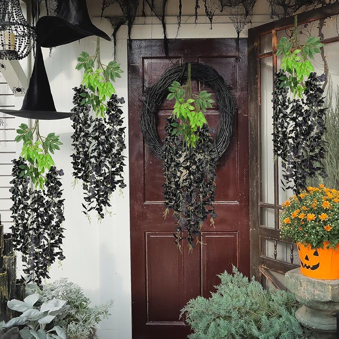 24Pcs Artificial Wisteria Hanging Flowers, 3.6Ft/Pcs Black Fake Wisteria Garland for Wedding Party Home Garden Indoor Outdoor Decoration
