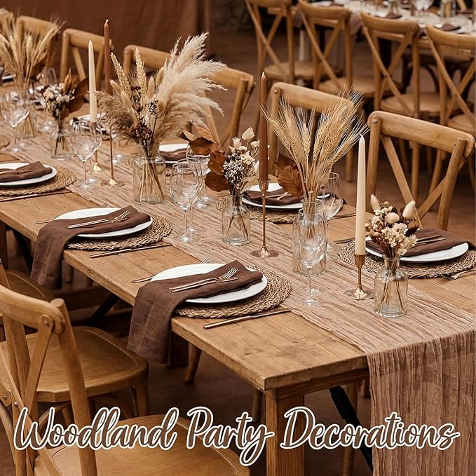 6 Pcs Brown Cheesecloth Table Runner Boho Gauze Cheese Cloth Runner 118" Rustic Table Decor for Sunset Party Thanksgiving Fall Wedding Bridal Baby Shower Birthday Home Arbor Decor