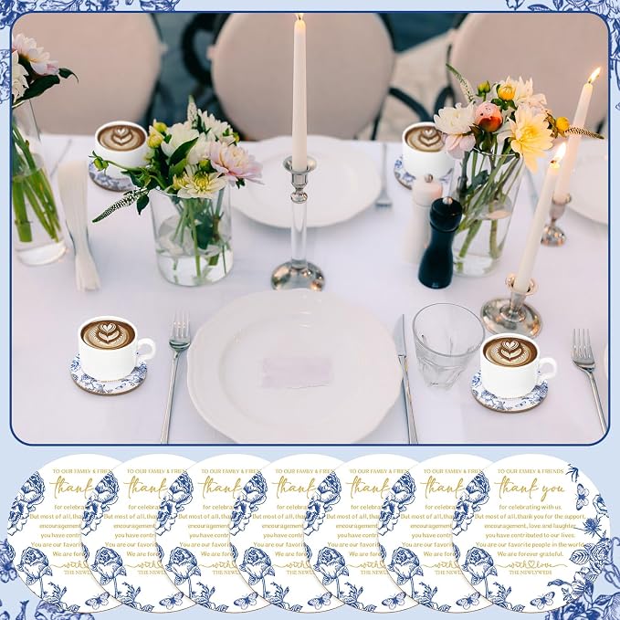 Hushee 200 Pcs Wedding Favors for Guests Blue White Floral Cork Coasters Bulk Bridal Shower Thank You Gifts Chinoiserie Wedding Souvenirs for Guests Blue Floral Engagement Bachelorette Party Supplies