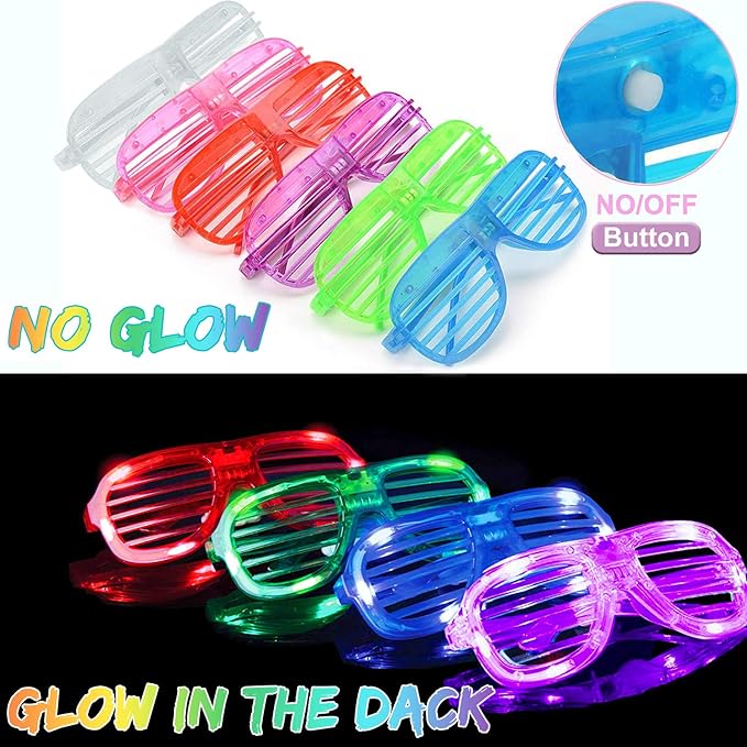 iGeeKid 50 Pack LED Glasses Light Up Party Glasses Glow In The Dark Party Supplies Shutter Neon Toys Flashing Glasses Party Patriotic