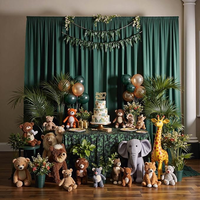 10 ft x 10 ft Wrinkle Free Hunter Green Backdrop Curtain for Parties, Polyester Dark Green Photo Backdrop Drapes 2 Panels 5x10ft for Baby Shower Wedding Birthday Party Photography Curtains