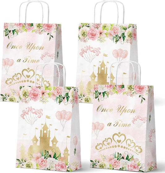 HaPiBiDesign Princess Party Favor Bags, 24 Pack Princess Goodie Bags with Handles, Princess Gift Bags, Princess Treat Bags for Girls Birthday Party, Princess Birthday Party Supplies