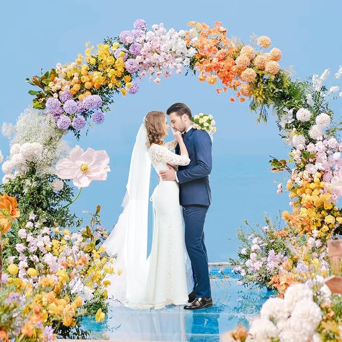 Fomcet 8FT White Round Backdrop Stand Circle Balloon Arch Frame Large Metal Wedding Arch for Anniversary Birthday Party Valentine Ceremony Wedding Decorations Thickened Square Tubes