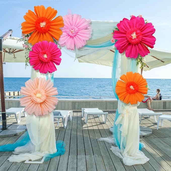 Giegxin 6 Pcs 31.5", 24" Orange Giant Paper Flower Rose Red Large Tissue Paper Flower for Wall Big Colorful Floral Decorations for Wall Wedding Bridal Shower Baby Shower Mexican Fiesta Crepe Birthday