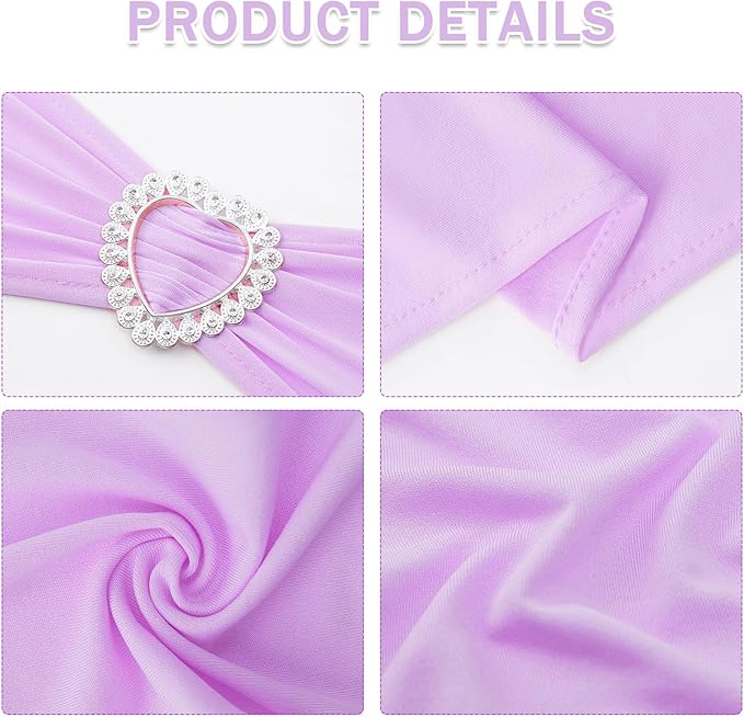 Howhic Pack of 120 Spandex Chair Sashes Bows Stretch Chair Cover Band with Buckle Slider Universal Elastic Chair Ties for Wedding Banquet Party Event Decoration (Lavender)