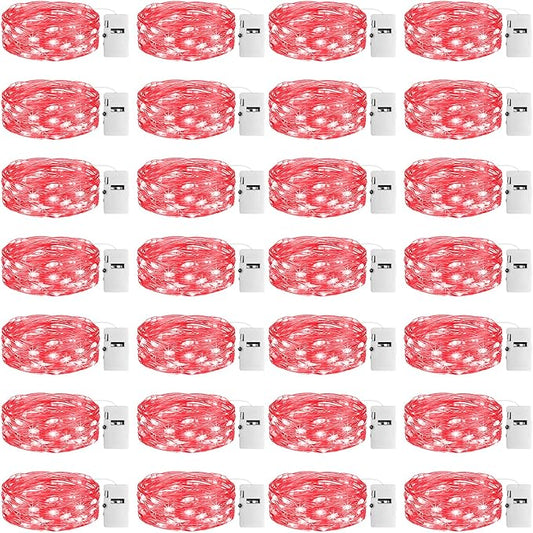 24 Pack Fairy Lights with Timer Battery Operated, 3 Modes 7ft Mini Twinkle Lights Waterproof, 20 LED Bulk String Light for Mason Jars Christmas Decoration Wedding Table Centerpieces,Red