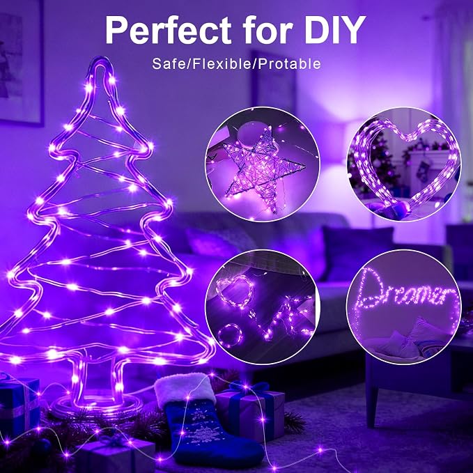 AIKEI 6 Pack LED Fairy Lights with Timer Battery Operated, Mini String Lights with Remote Waterproof 7ft 20 Led Firefly Starry Lighting for Wedding Party Bedroom Garden Christmas Decoration Purple