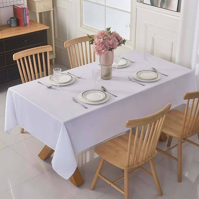 10-Pack 60x144 inch White Table Cloths, Solid Stain and Wrinkle Resistant Oblong Tablecloth, Premium Plain Weave Polyester Fabric Rectangle Table Linen Covers for Hotel, Banquet
