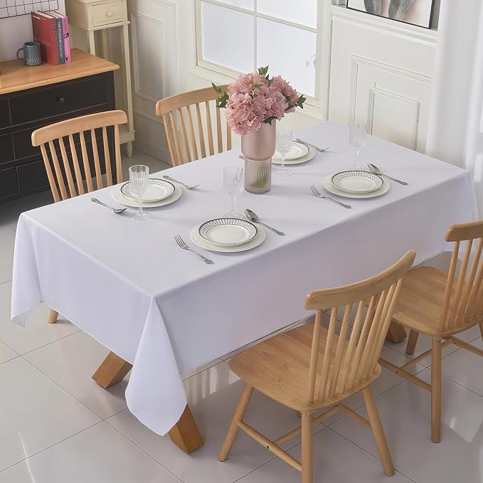 2-Pack 60x144 inch White Table Cloths, Solid Stain and Wrinkle Resistant Oblong Tablecloth, Premium Plain Weave Polyester Fabric Rectangle Table Linen Covers for Hotel, Banquet