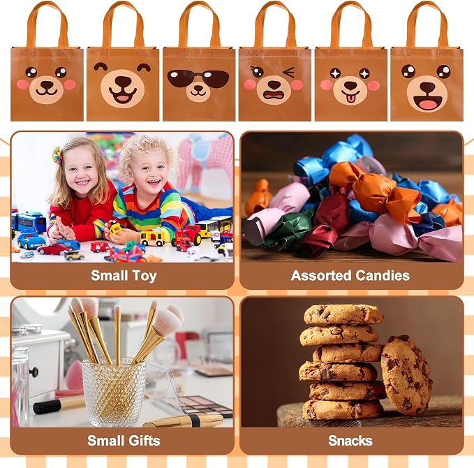 Sweetude 40 Pcs Bear Gift Party Favor Bags with Handle, Non Woven Goodie Bags Birthday Favor for Birthday Baby Shower Packaging Supplies