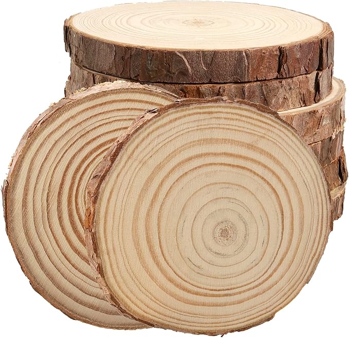 JOIKIT 8 PCS 6-7 Inches Natural Wood Slices, 3/4 Inch Thick Unfinished Wooden Circles with Bark, Round Log Discs Wood Rounds for Crafts, DIY Painting, Christmas Ornaments, Wedding Decorations