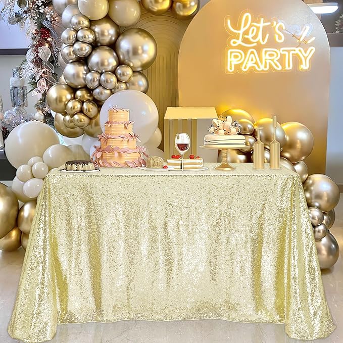 B-COOL Light Gold Rectangle Sequin Tablecloth: 60x102 Inches Sparkle Tablecloth for Outdoor Ramadan Party Banquet Anniversaries Decorations