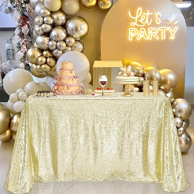 B-COOL Light Gold Sequin Tablecloth Decoration for Parties: 50x80 Inches Rectangle Tablecloth Table Covers - Party Celebrations Tablecloth Decorations