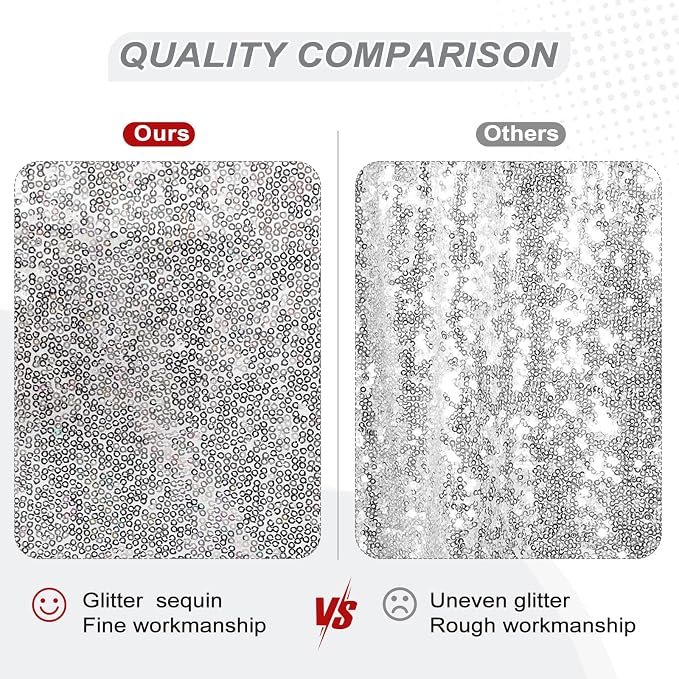 PartyDelight Silver Sequin Backdrop 6x7ft 4 Inch Rod Pocket | 3mm stitched silver sequins on mesh backing with 4 inch rod pocket for full body photos ceremony arches party walls and stage