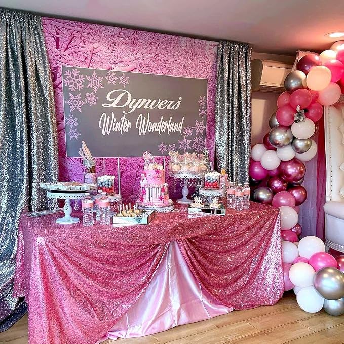 B-COOL Sequin Tablecloth Sparkle Table Cloth Rectangle Sequined Table Overlay Glitter Tablecloth for Baby Shower Decoration Ceremony Graduation Party-90x132 Inch Fuchsia Pink