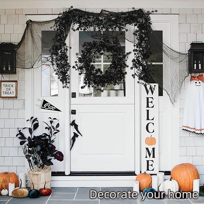 RECUTMS Black Artificial Flowers Black Eucalyptus Garlands Spring Garland Greenery Vines with Flowers Fake Floral Greenery for Halloween Home Backdrop Wall Fall Decor