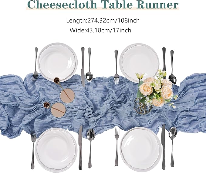 30 Pieces Dusty Blue Cheesecloth Table Runner, 17x108 Inch Long Boho Gauze Table Runner Rustic Decorations for Wedding Birthday Holiday Party Baby Shower Table Decor