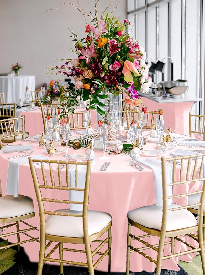 Fani 8 Pack 90 Inch Pink Round Tablecloth, Wrinkle & Stain Resistant, Perfect for 5ft to 6ft Tables, Multi-purpose