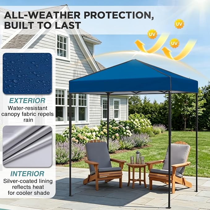 EAGLE PEAK 6x4 Instant Pop Up Canopy Tent, Straight Leg Sun Shelter, Portable Canopy with Carry Bag for Camping, Beach & Sports, Dark Blue