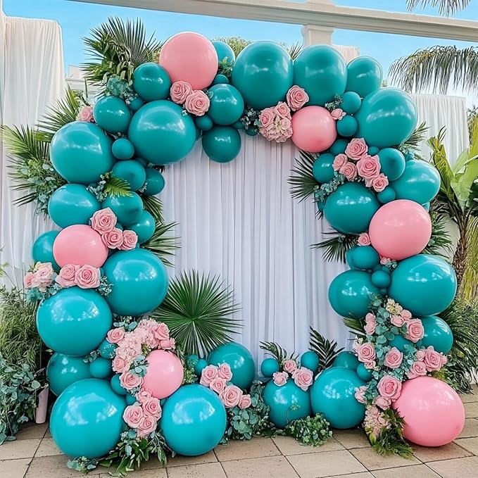 108Pcs Teal Double Stuffed Balloons Different Size, 18/12/10/5 inch Turquiose Balloons Garland Arch kit for Birthday Baby Shower Dolphin Mermaid Engagement Anniverasry Party Decoration