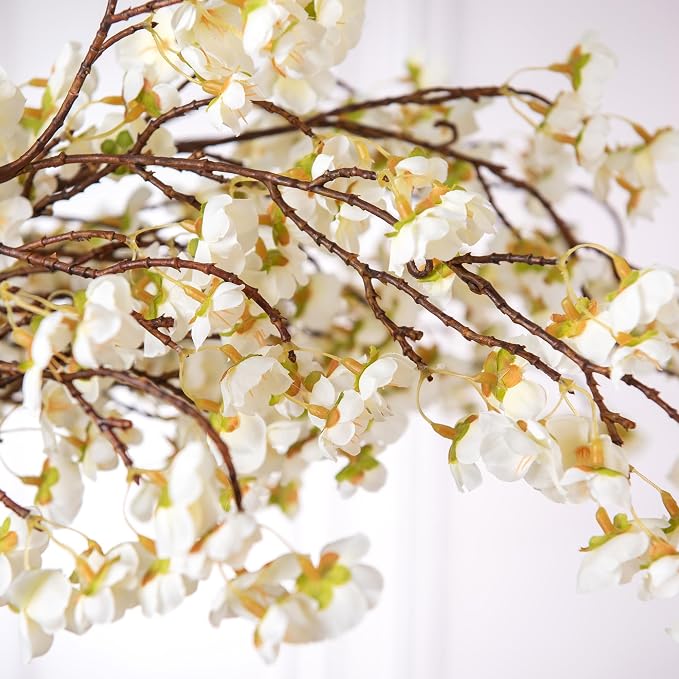 Ammyoo 4 Pcs Artificial Cherry Blossom Flower Branches, Bulk Silk Faux Flowers Real Touch Bouquet for Home Wedding Party Centerpieces Spring Summer Decor, Vase Not Included (White)
