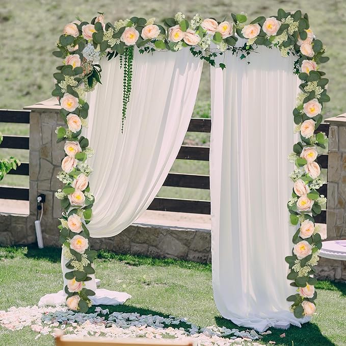 Zerzsy 2 Pack Artificial Greenery Vine Fake Flower Garlands, 6.6Ft Pink Floral Rose Garland, Eucalyptus Garland Faux Silk Hanging Vine for Wedding Table Runner Room Decor (Pink)