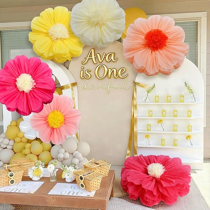 Chunful 5 Pcs 30'' 24'' Gaint Colorful Tissue Paper Flowers Decoration Large Hanging Tissue Paper Pom Poms Decor for Mexican Fiesta Birthday Bachelorette Wedding Baby Shower Bridal Shower Party Decor