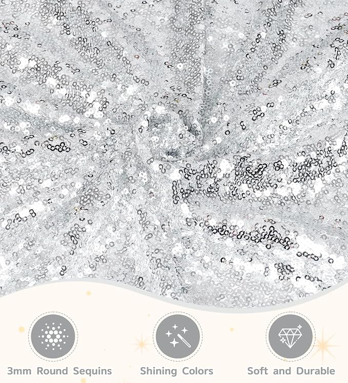 Juya Delight 60" x 102" Silver Sequin Tablecloth Rectangle Sparkly Tablecloth for Wedding Birthday Party Festival Ceremony