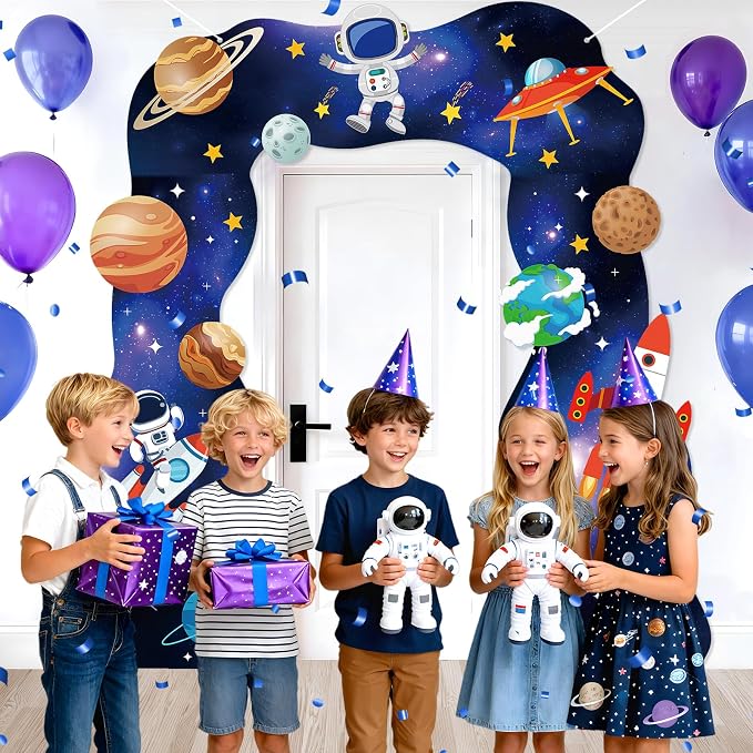 Outer Space Birthday Party Decorations Galaxy Astronaut Door Banner Space Themed Party Supplies Outer Planet Hanging Backdrop Rocket Ship Photo Background for Kids Boys Girls Bedroom Space Porch Sign